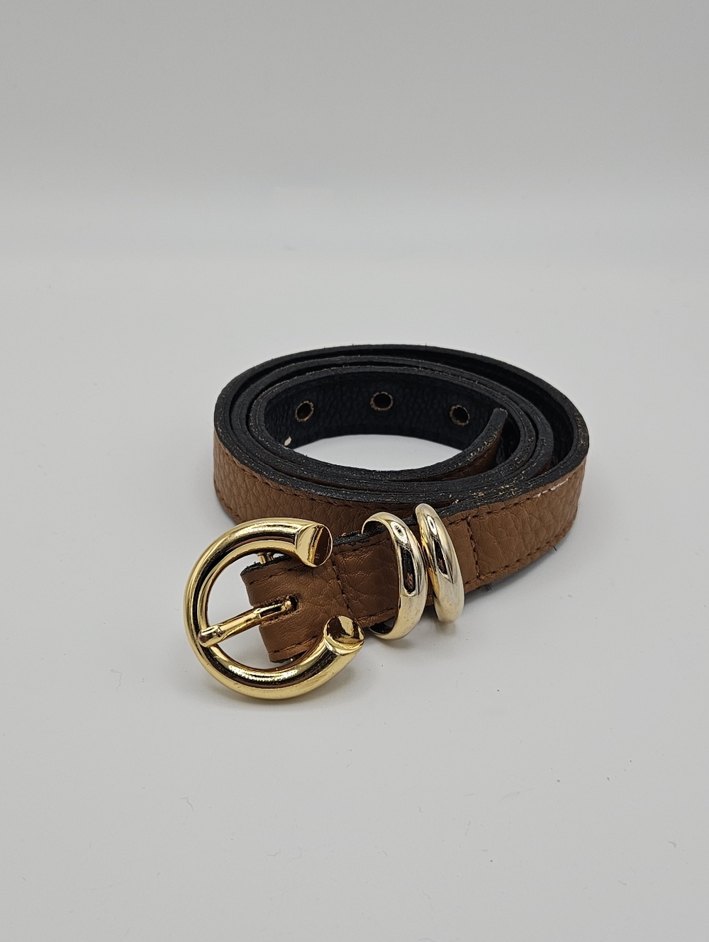 Kimberly Taylor Cami belt brown leather gold tone hardware
